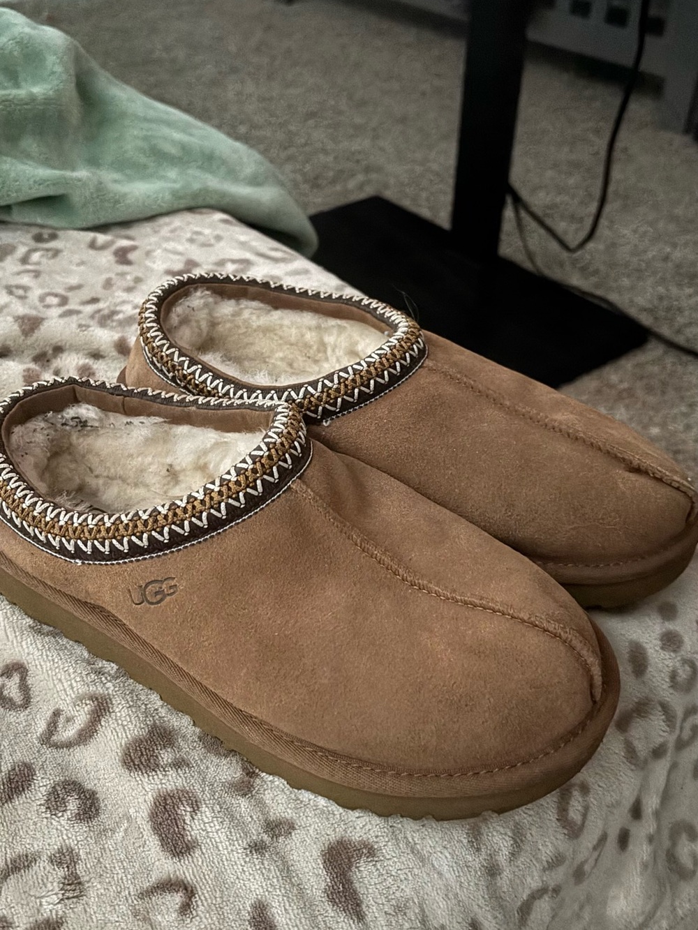 UGG Women's Chestnut Brown Suede Shearling Mules